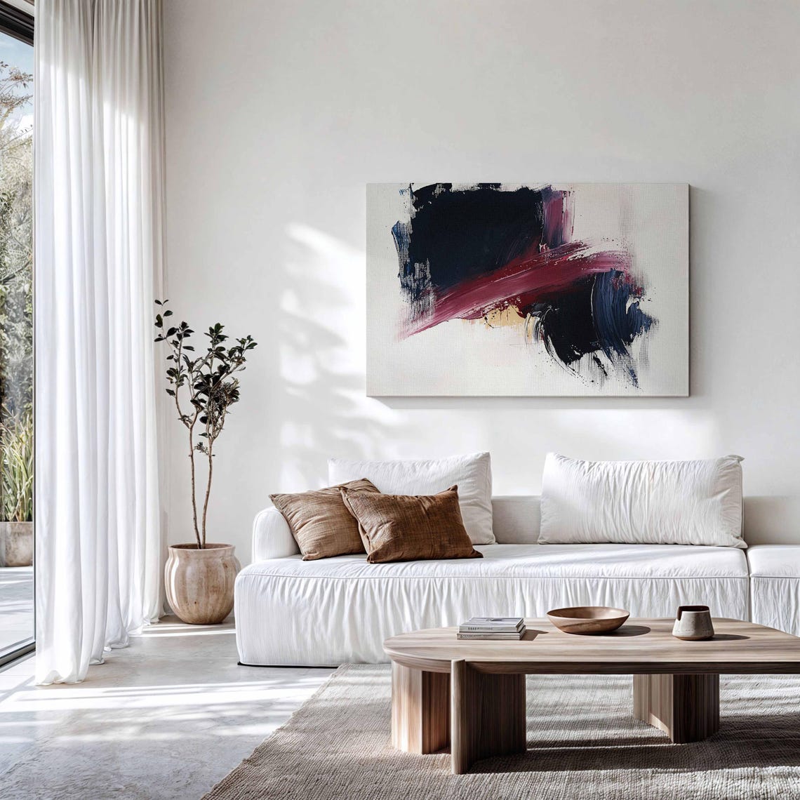 Abstract Navy and Magenta Brushstrokes on White Modern Painting Print - Image 3