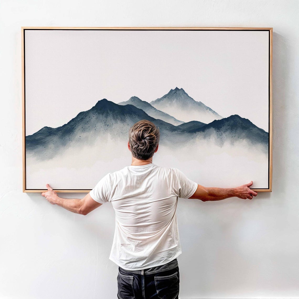 Minimalist Japanese Wall Art Framed Print Japanese Mountain Wall Art Print Above Bedcouch Decor Horizontal Large Wall Art - Image 4