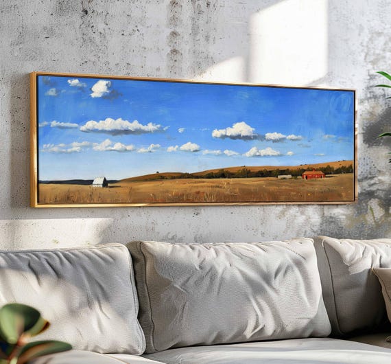 Farmhouse Landscape Wall Art Framed Horizontal Wall Art Print Large Long Skymeadow Wall Art Minimalist Art Calm Wall Art Ready To Hang