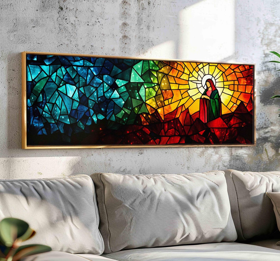 Stained Glass Style Holy Figure Mosaic Religious Decor Wall Art