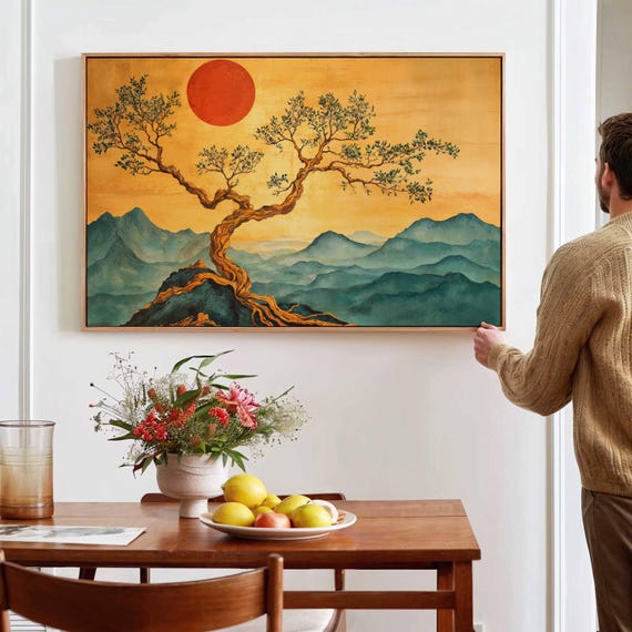 Japanese Sunset Wall Art Framed Calm Landscape Wall Art Print Horizontal Wall Art Above Couchbed Decor Large Art Print Ready To Hang