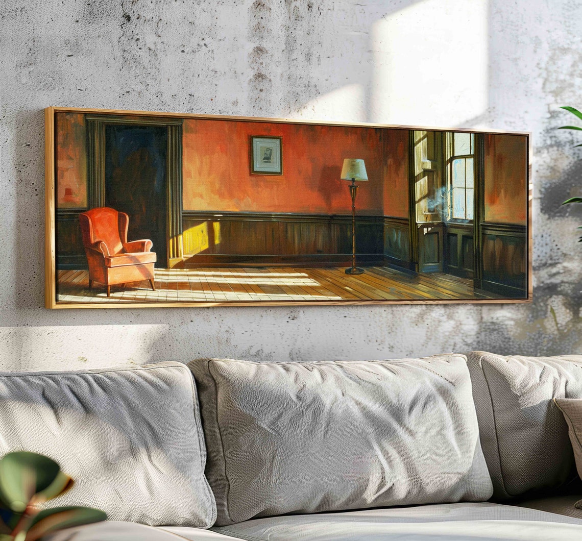 Sunlit Amber Interior Room With Orange Armchair Quiet Light Wall Art