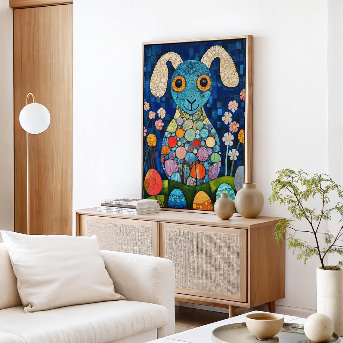 Mosaic Easter Bunny Colorful Egg Pattern Folk Art Style Easter Poster - Image 4