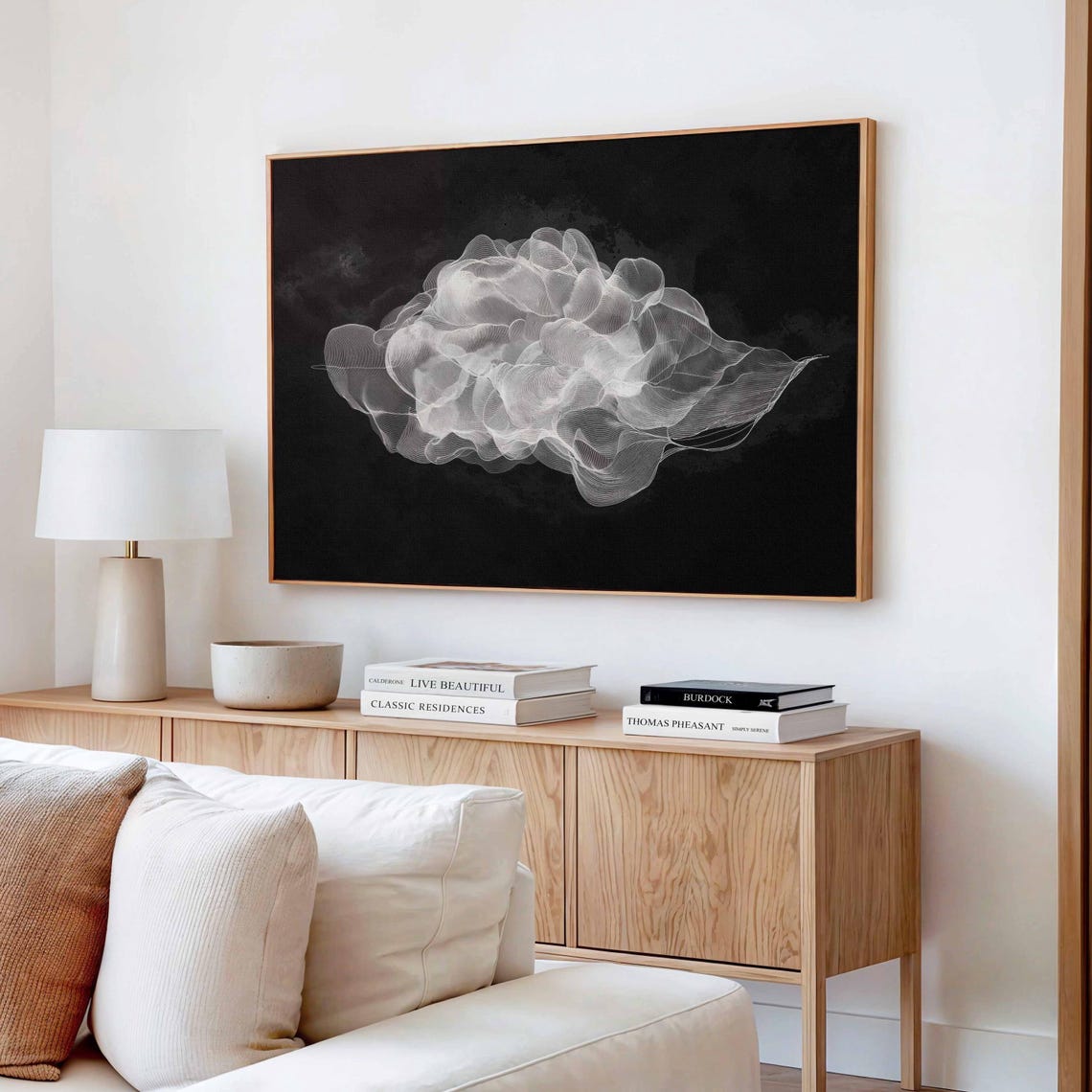 Minimalist Abstract Cloud Art Print Black And White Modern Surreal Flow Wall Decor Contemporary Line Artwork Trendy Poster - Image 4