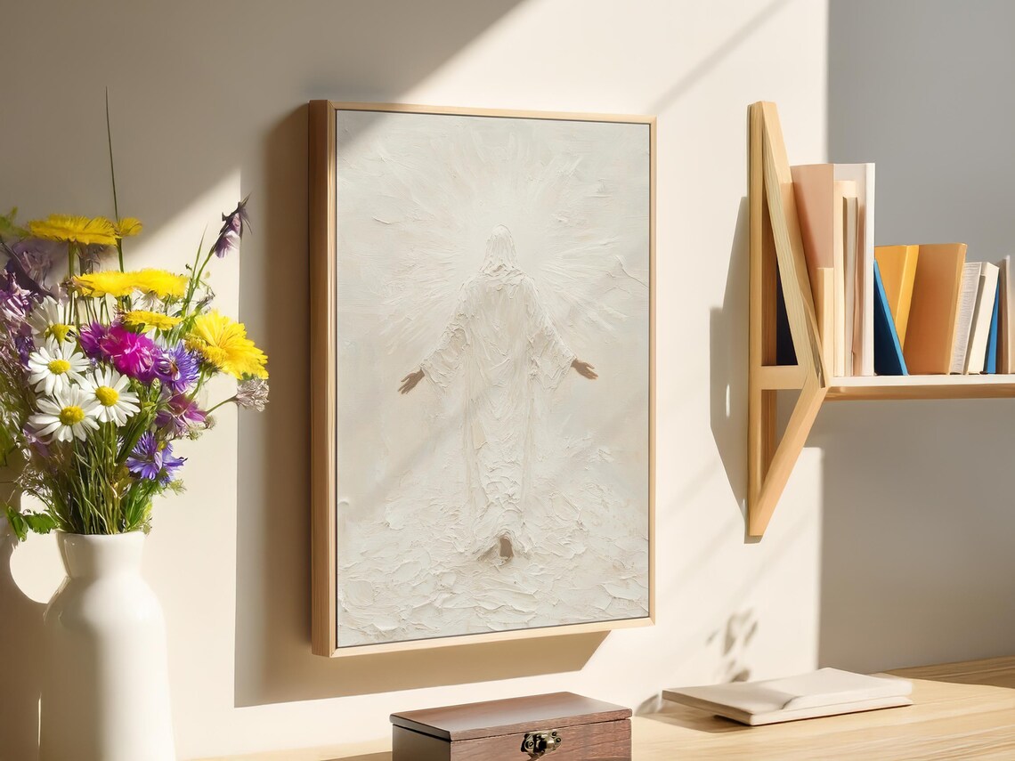 Minimalist Jesus Christ Follow Him White Textured Impasto Easter Art Print - Image 3