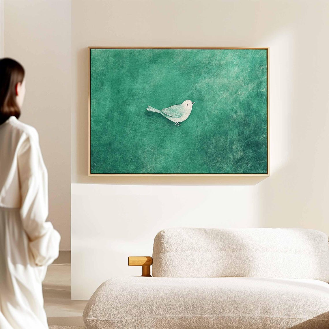 White Bird Emerald Green Minimalist Bird Painting Peaceful Art Poster - Image 4