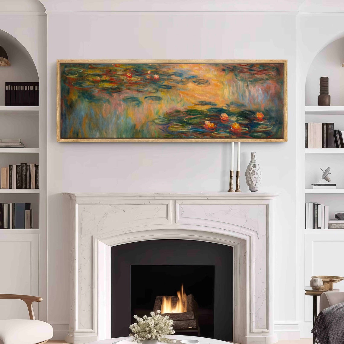 Monet Style Water Lilies Sunset Pond Impressionist Painting Wall Art - Image 3