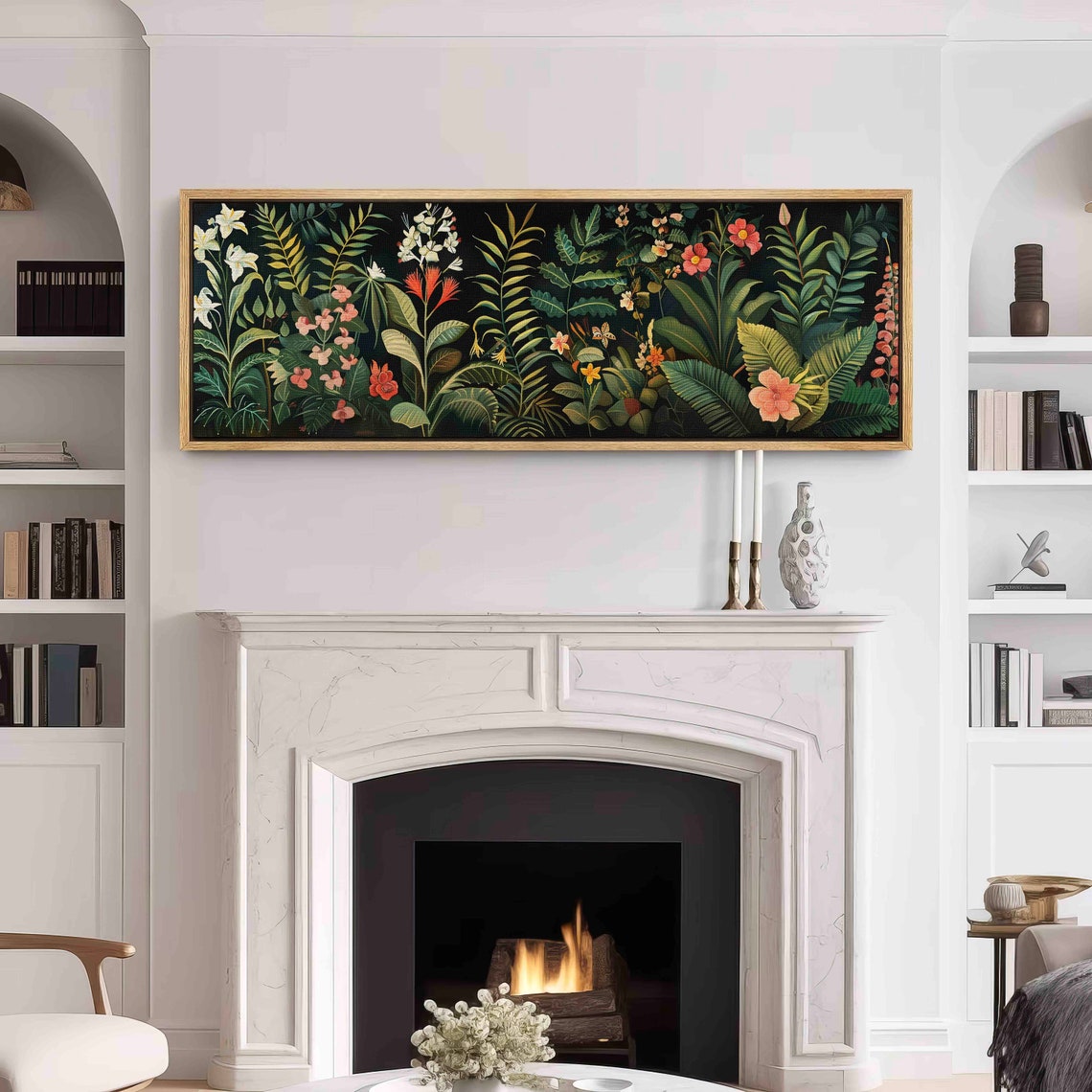 Dark Tropical Jungle Botanical Flowers Panoramic Moody Wall Art - Image 3