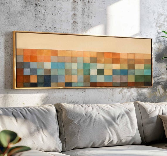Mid Century Modern Wall Art Framed Minimalist Horizontal Geometric Wall Art Above Bed Decor Boho Wall Art Large Wide Art Print