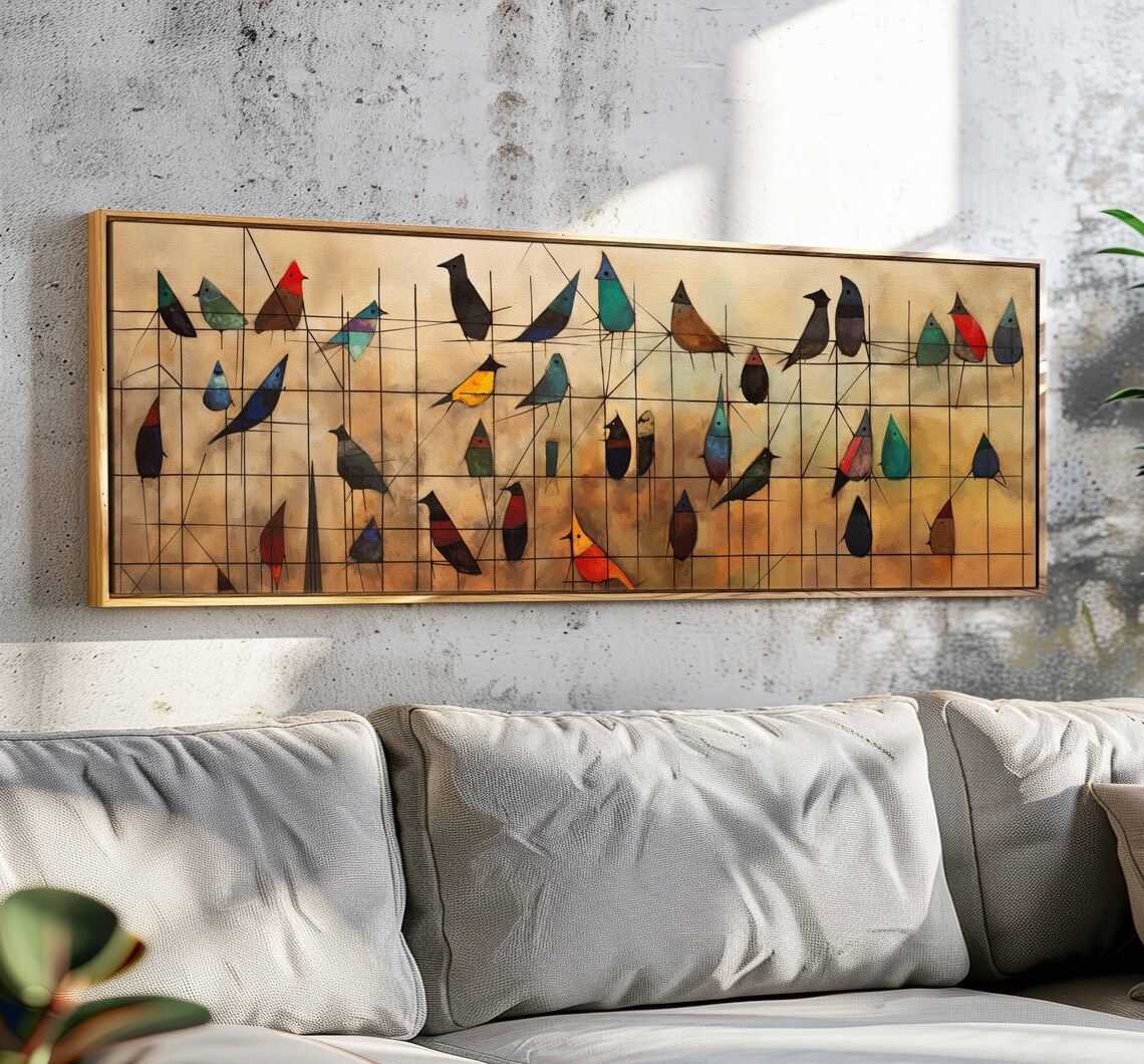 Birds On Wire, Mid-Century Modern Wall Art Print