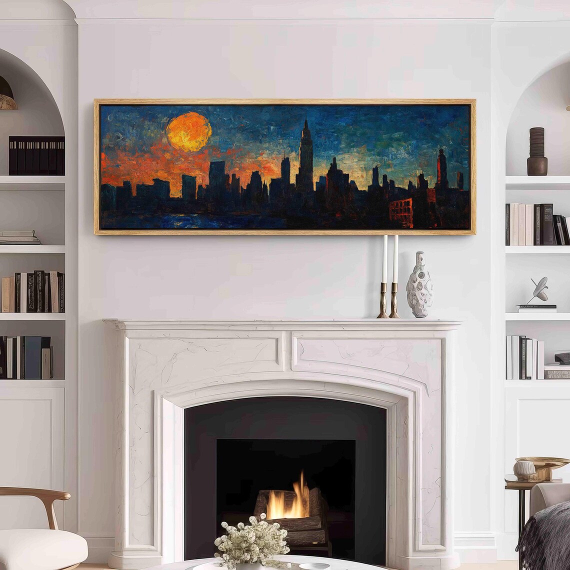 New York City Sunset Silhouette Skyline Orange Sun Travel Poster - Image 3