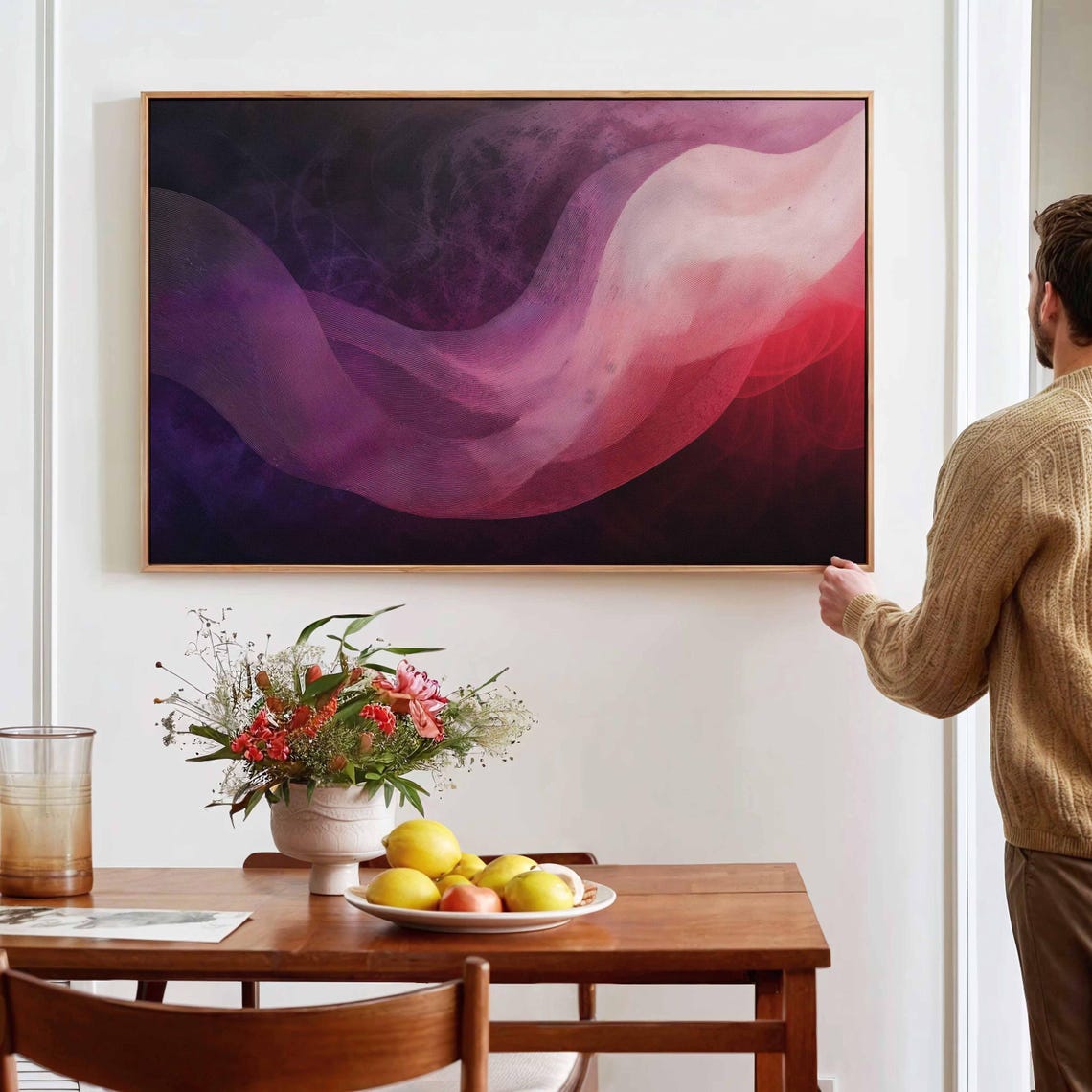 Purple Pink Smoke Wave Dark Background Flowing Abstract Art Poster - Image 3