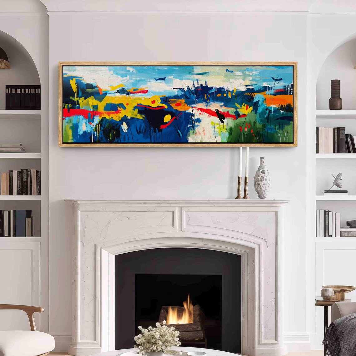 Colorful Abstract Landscape Bold Blue Yellow Panoramic Art Poster - Image 3