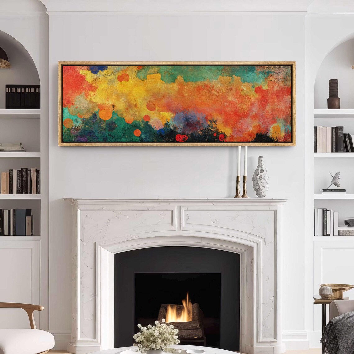 Colorful Watercolor Abstract Orange Yellow Turquoise Cloudy Art Print - Image 3