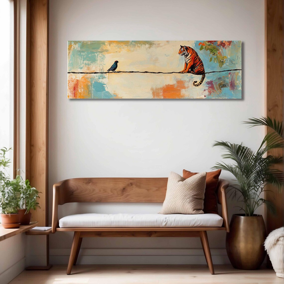 Tiger and Bird on Wire, Modern Animal Art Print - Image 4