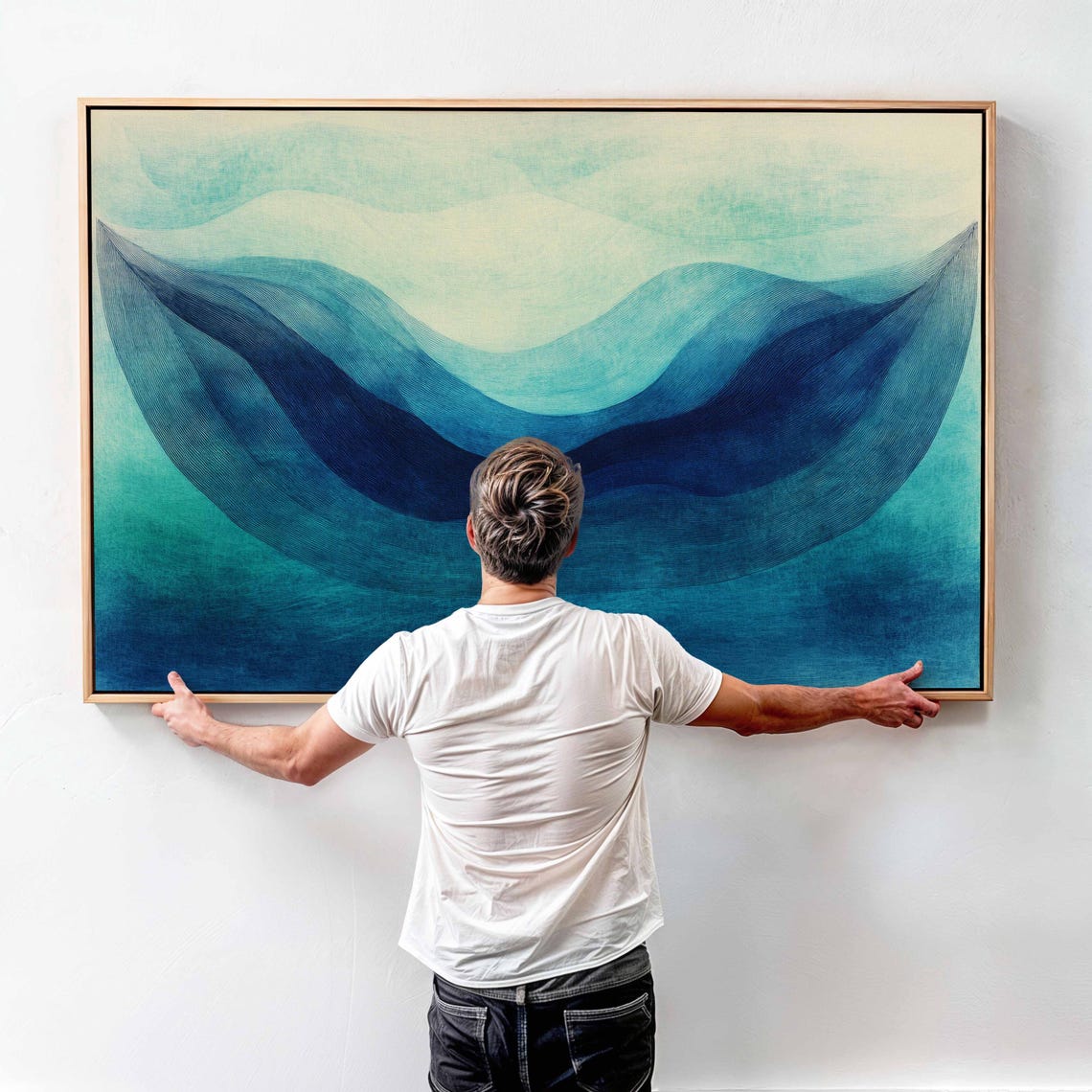 Blue Ocean Wave Abstract Watercolor Flowing Sea Art Wall Poster - Image 4