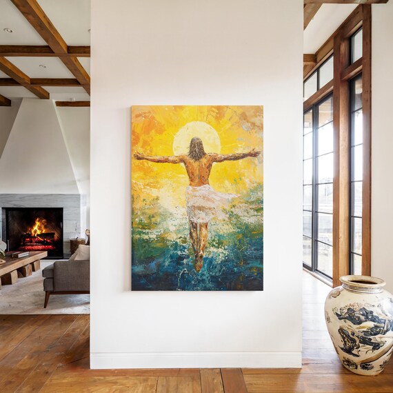 Jesus Walking On Water He Is Risen Golden Sunrise Ocean Christian Poster