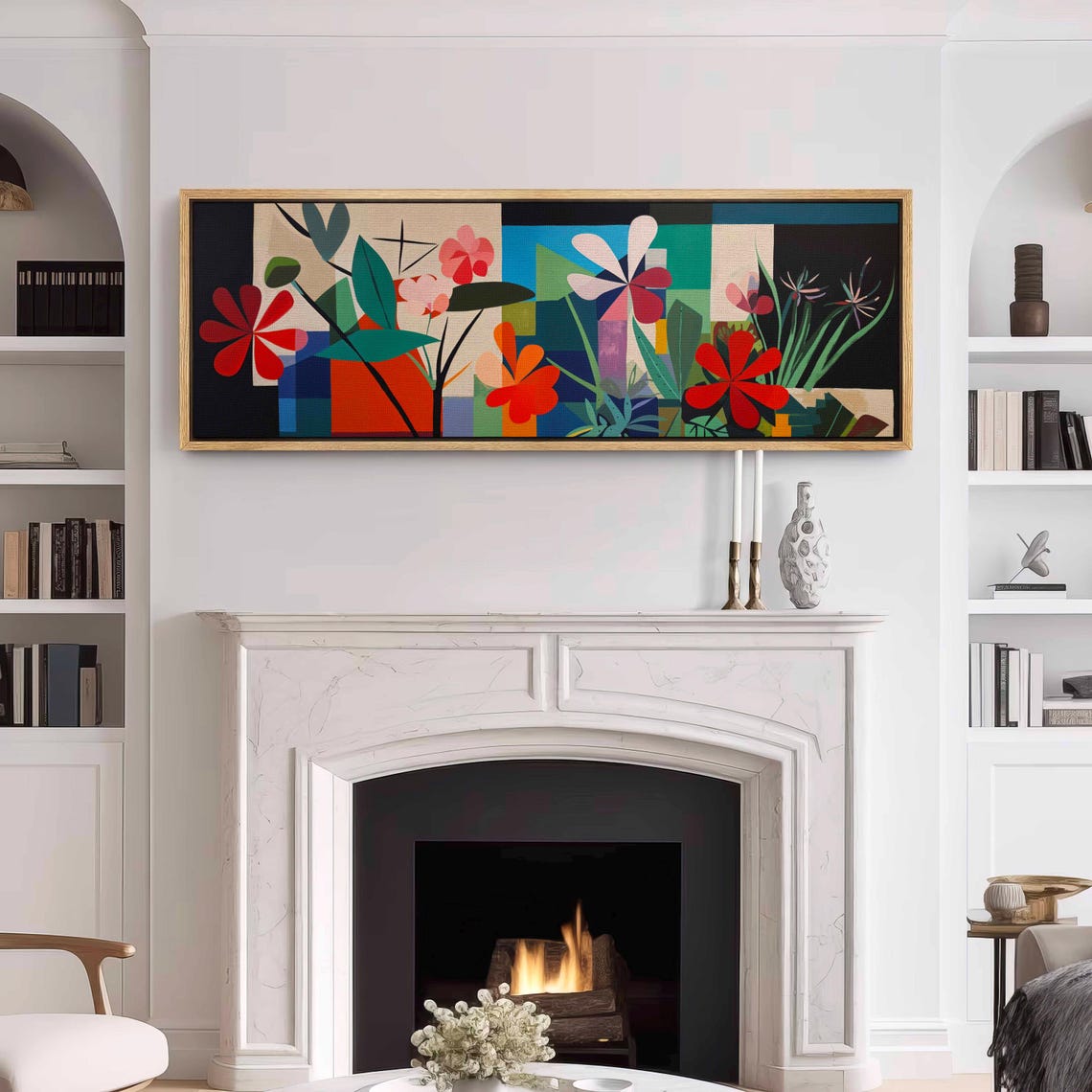 Mid Century Modern Geometric Floral Abstract Blooms Panoramic Wall Art - Image 3