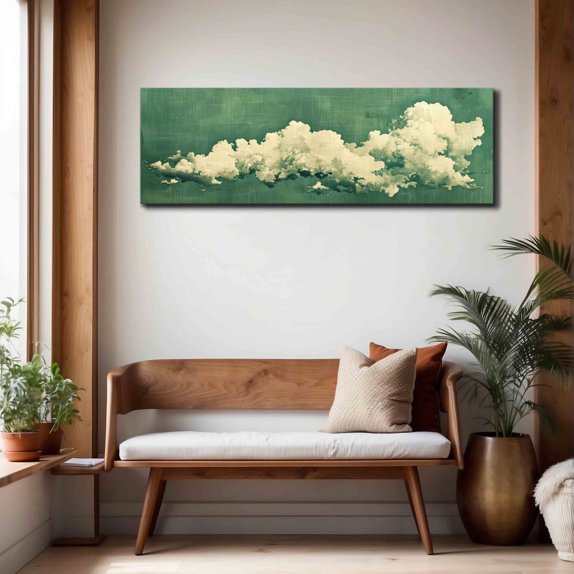 Sage Green Cloud Sky Minimalist Panoramic Serene Decor Poster - Image 4