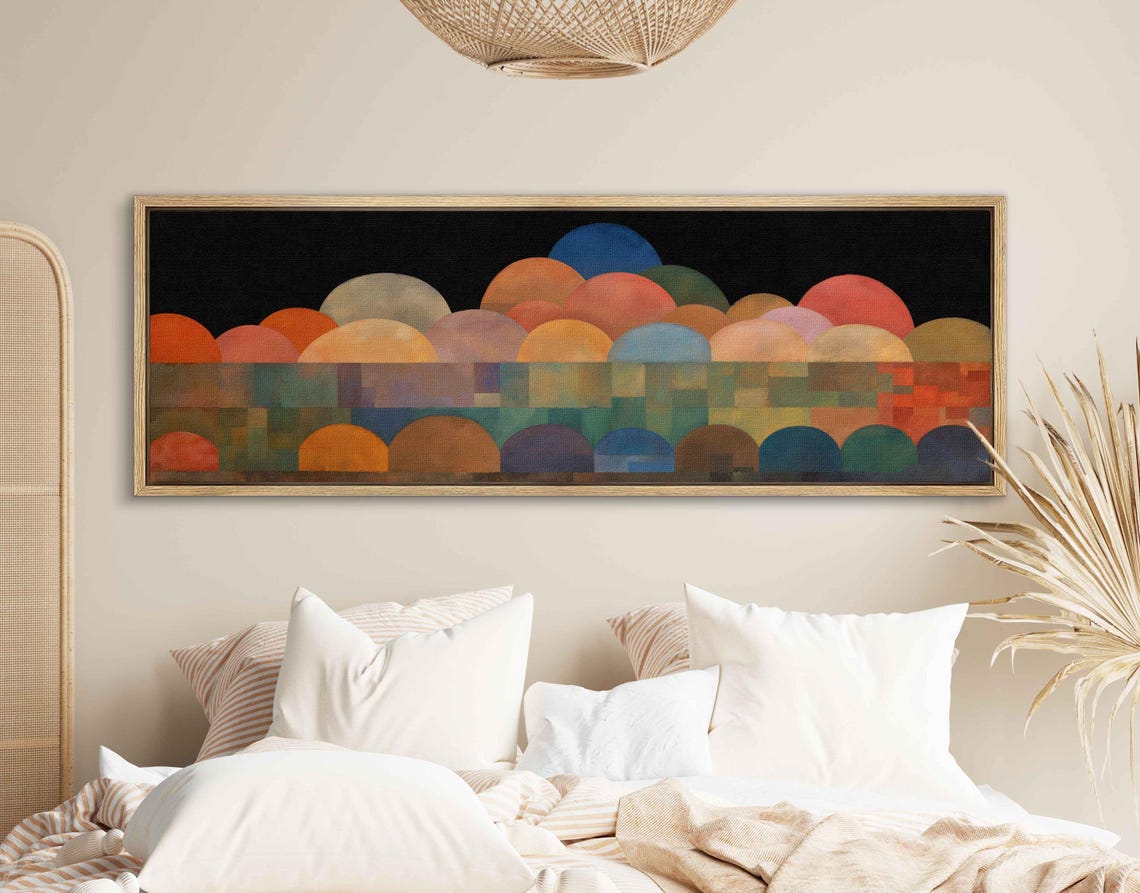 Mid Century Modern Cloud Wall Art Framed Minimalist Horizontal Modern Wall Art Above Bed Decor Boho Wall Art Large Wide Art Print - Image 2