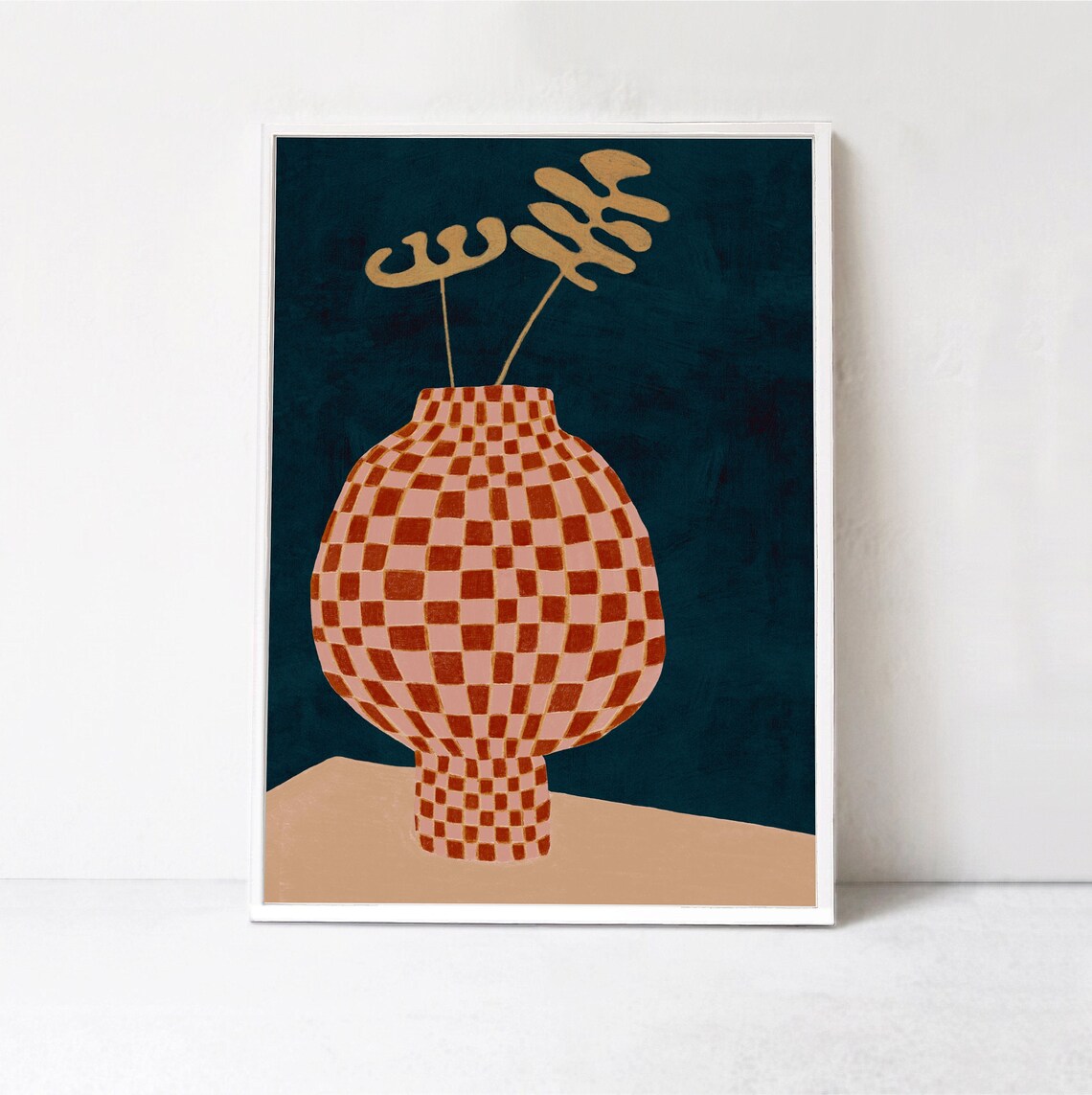 Checkered Vase Illustration Still Life Art Print