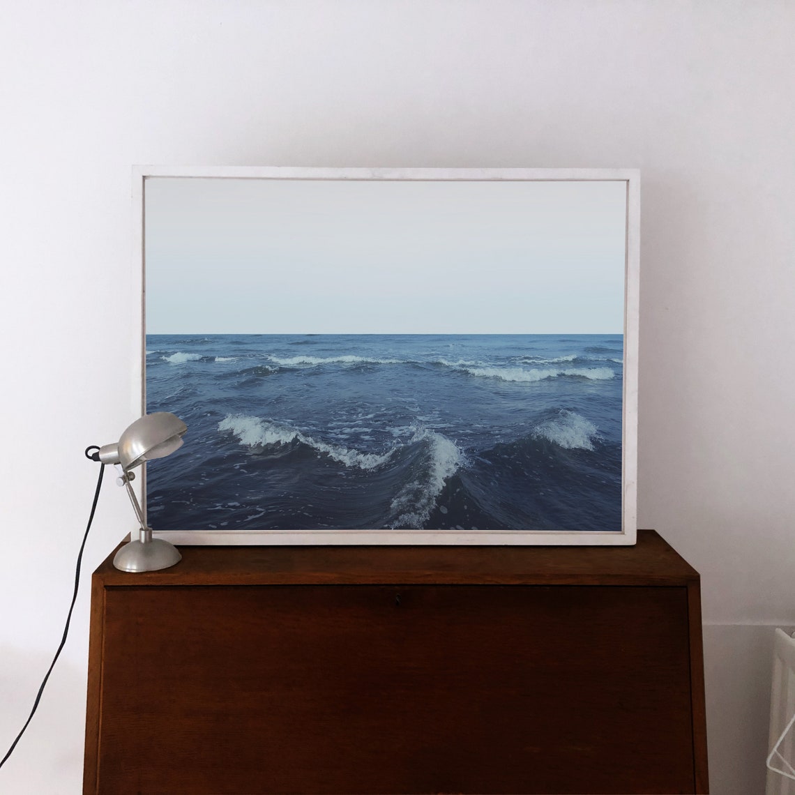 Minimalist Ocean Waves Art Print, Blue Wall Art - Image 2