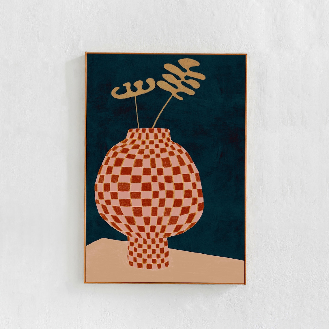 Checkered Vase Illustration Still Life Art Print - Image 3