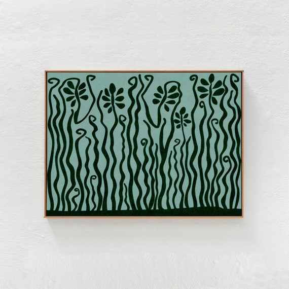 Green Boho Wall Art, Bohemian Jungle Illustration