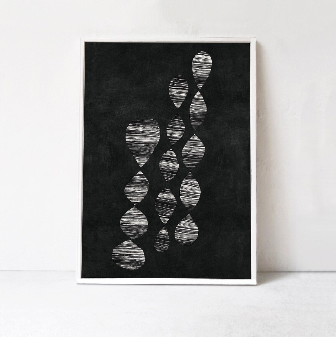 Drops Black and White Abstract Art Print, Modern Scandi