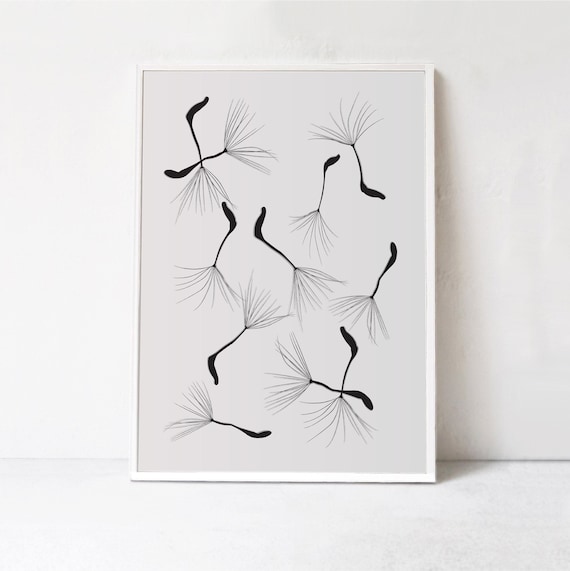 Dandelion Modern Rustic Grey Wall Poster Print