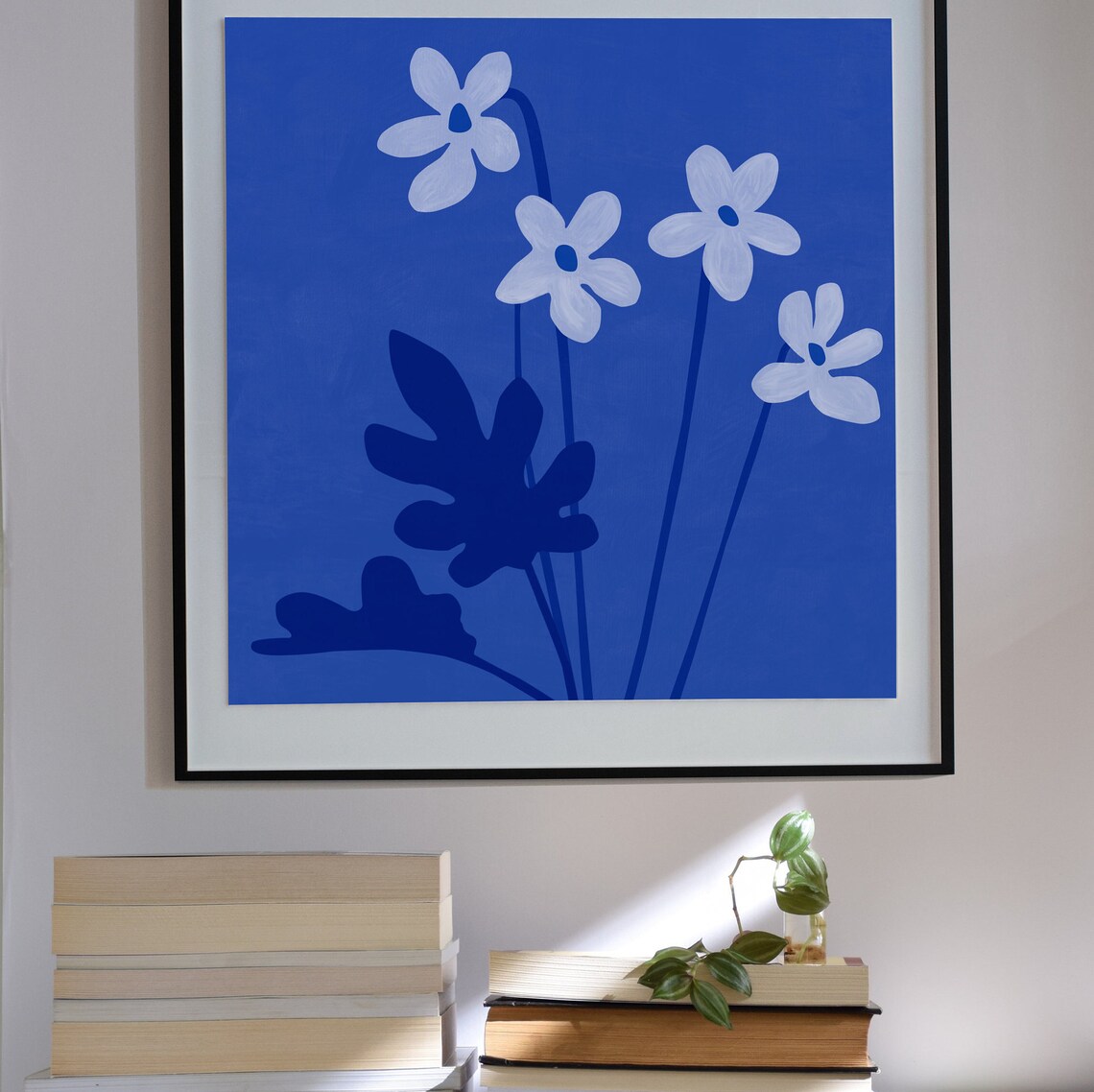 Blue Floral Boho Wall Art Print, Eclectic Decor - Image 2
