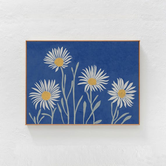 Daisies Blue Floral Art Print, Cottagecore Decor