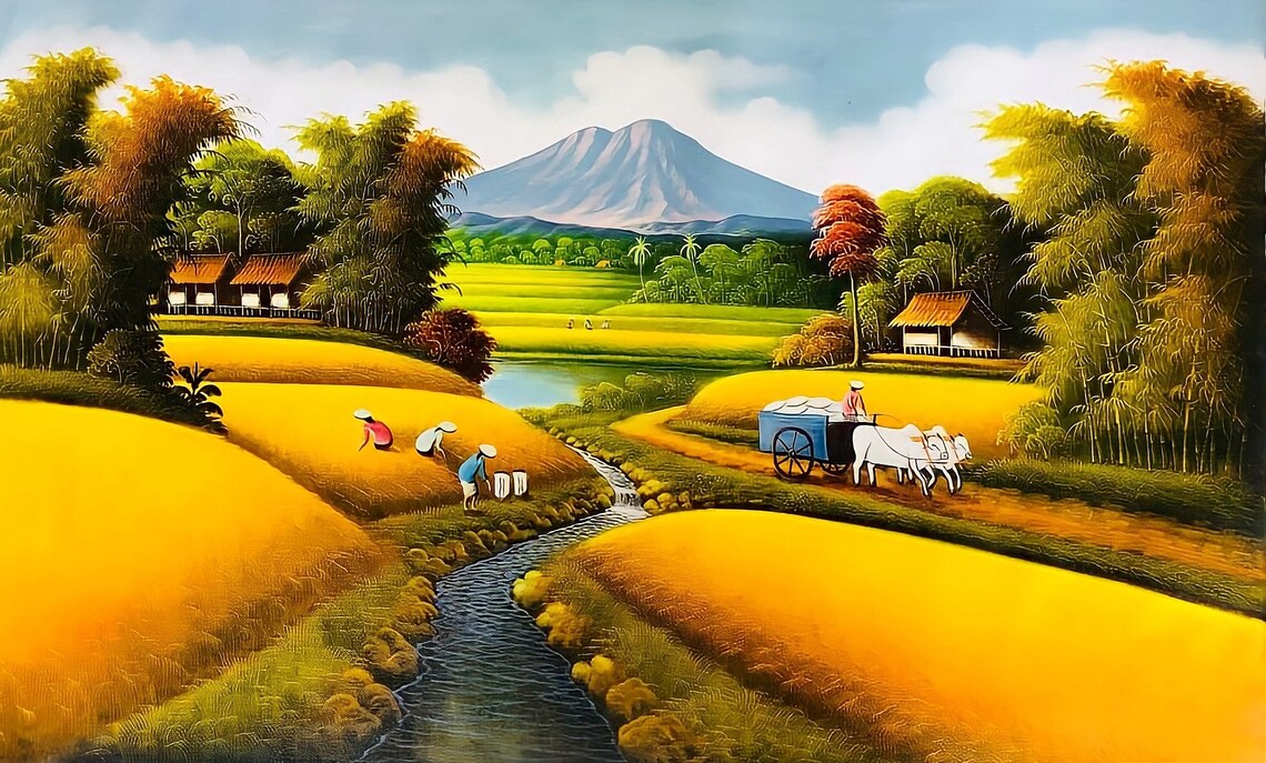 Abundant Rice Harvest Landscape Art Print