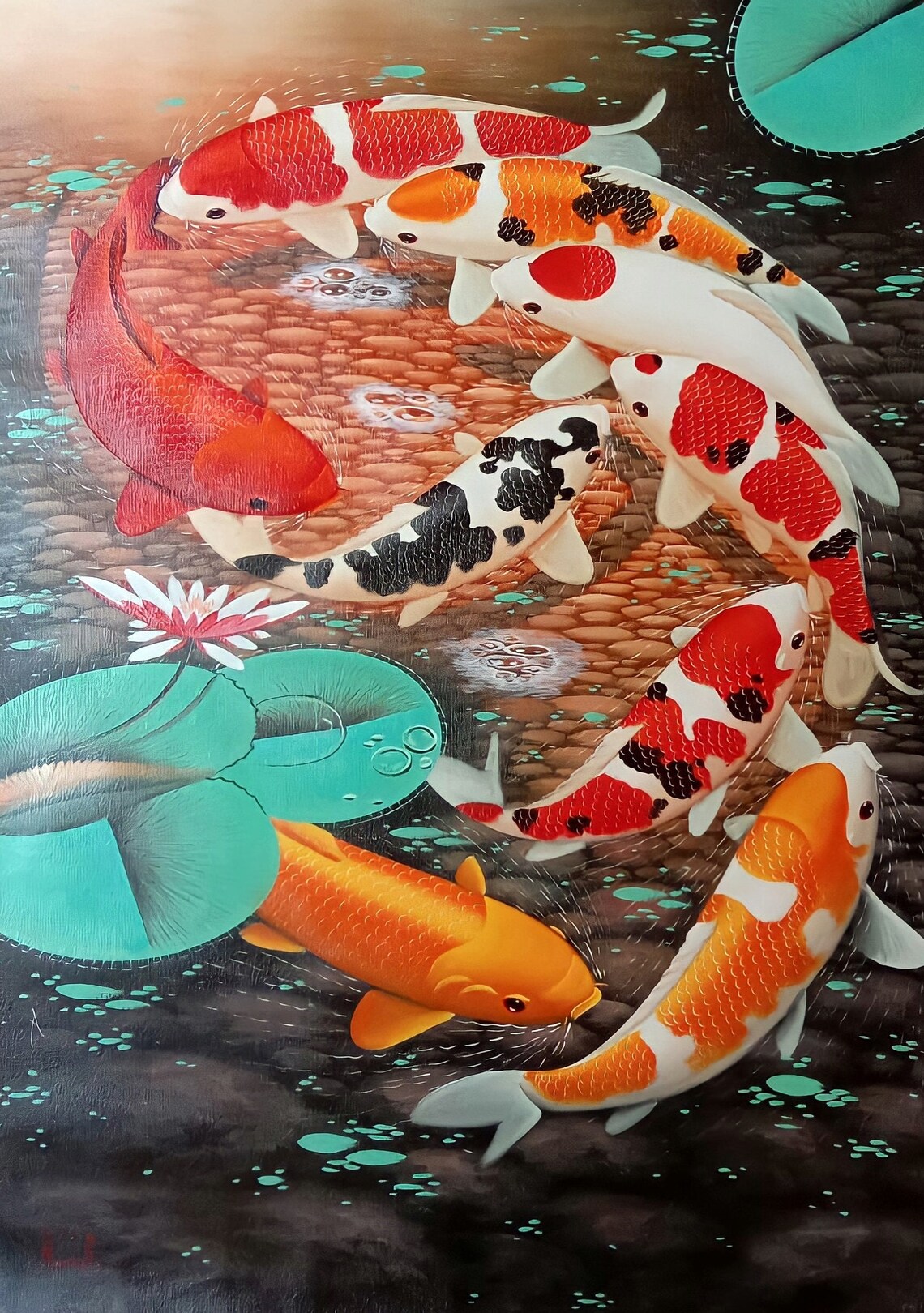 Koi Fish Forming Number 9, Red Art Print - Image 3