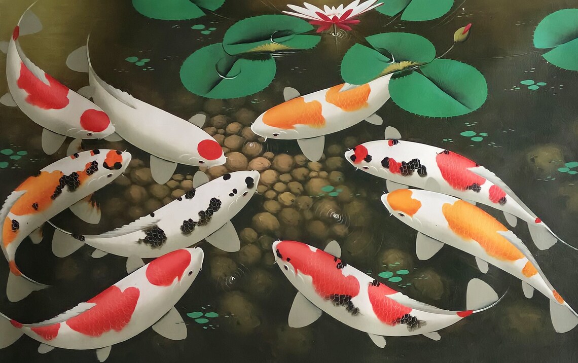 Beautiful And Artistic 9 Koi Fish Painting Bringer Of Good Luck And Prosperity - Image 5