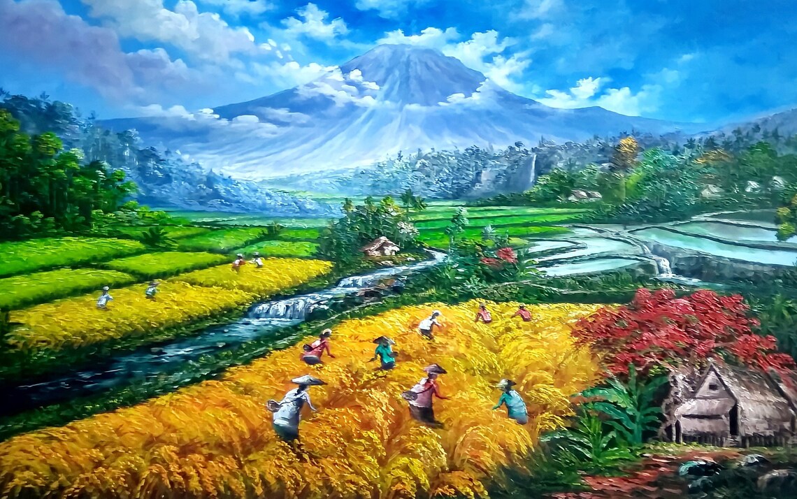 Rice Harvest Realistic Painting Art Print - Image 3