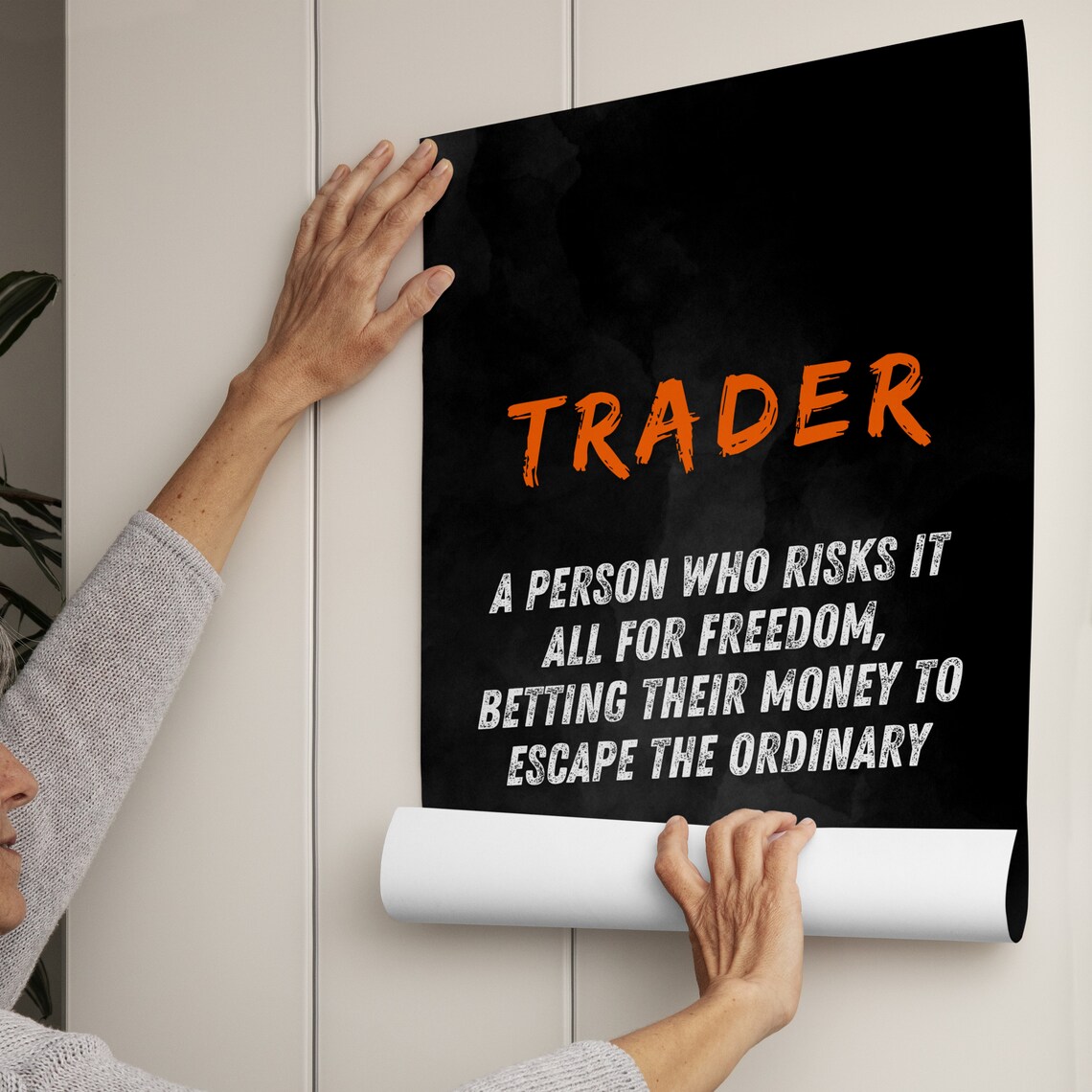 Trader Definition Orange Brush Black Finance Motivational Quote Poster - Image 2