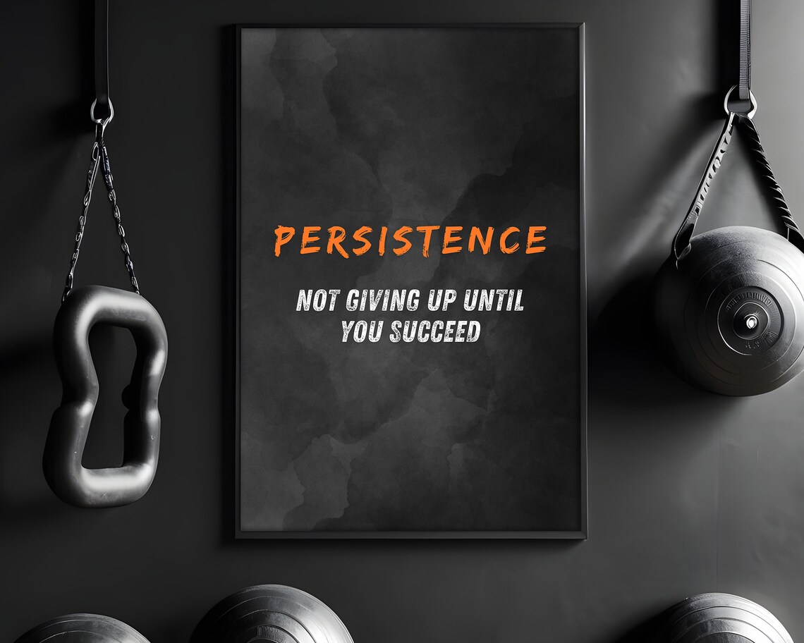 Persistence Orange Brush Black Motivational Quote Decor Poster
