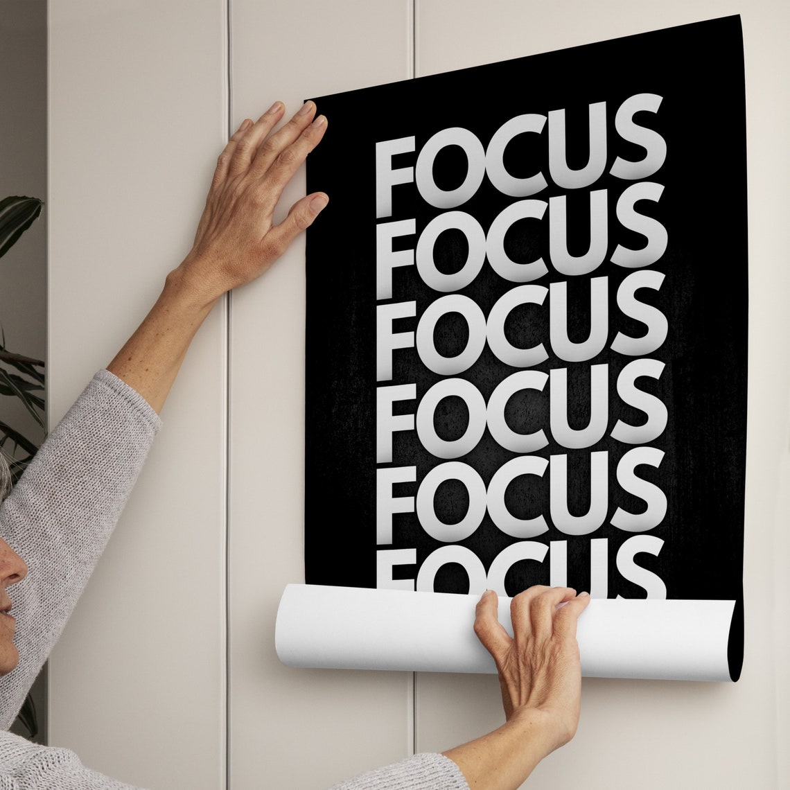 Focus Repeated Stacked White Text Bold Black Minimalist Poster - Image 3