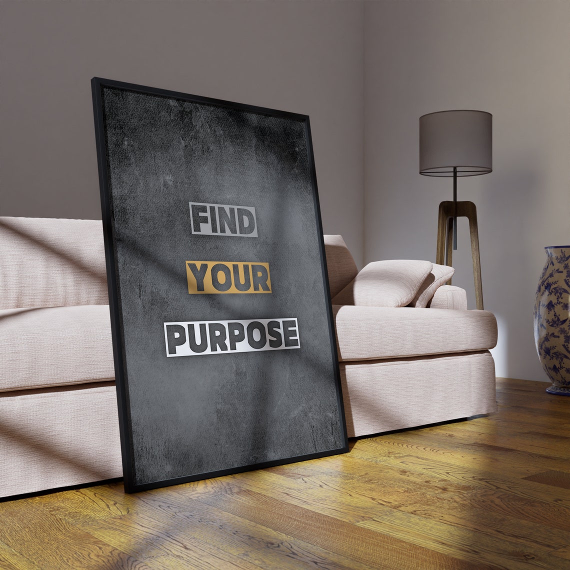 Find Your Purpose Bold Block Letters Gold Accent Grey Wall Art - Image 3
