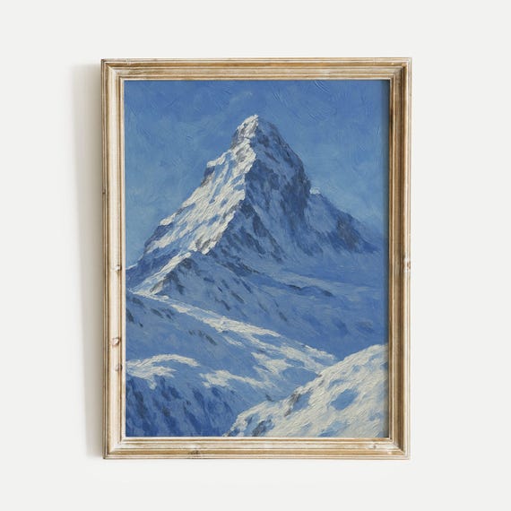 Mountain Snow Peak Oil Painting Print Vintage Wall Art Home And Office Living Room Bedroom Nursery Decor