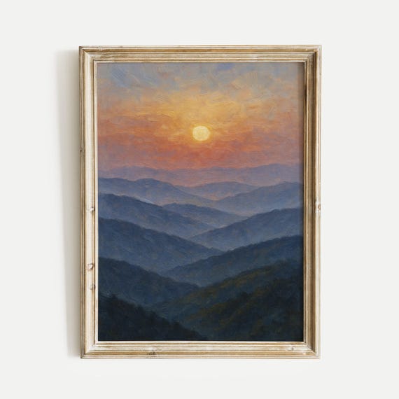 Sunrise Mountain Ridges Oil Painting Print Nature Vintage Wall Art Home And Office Living Room Bedroom Decor