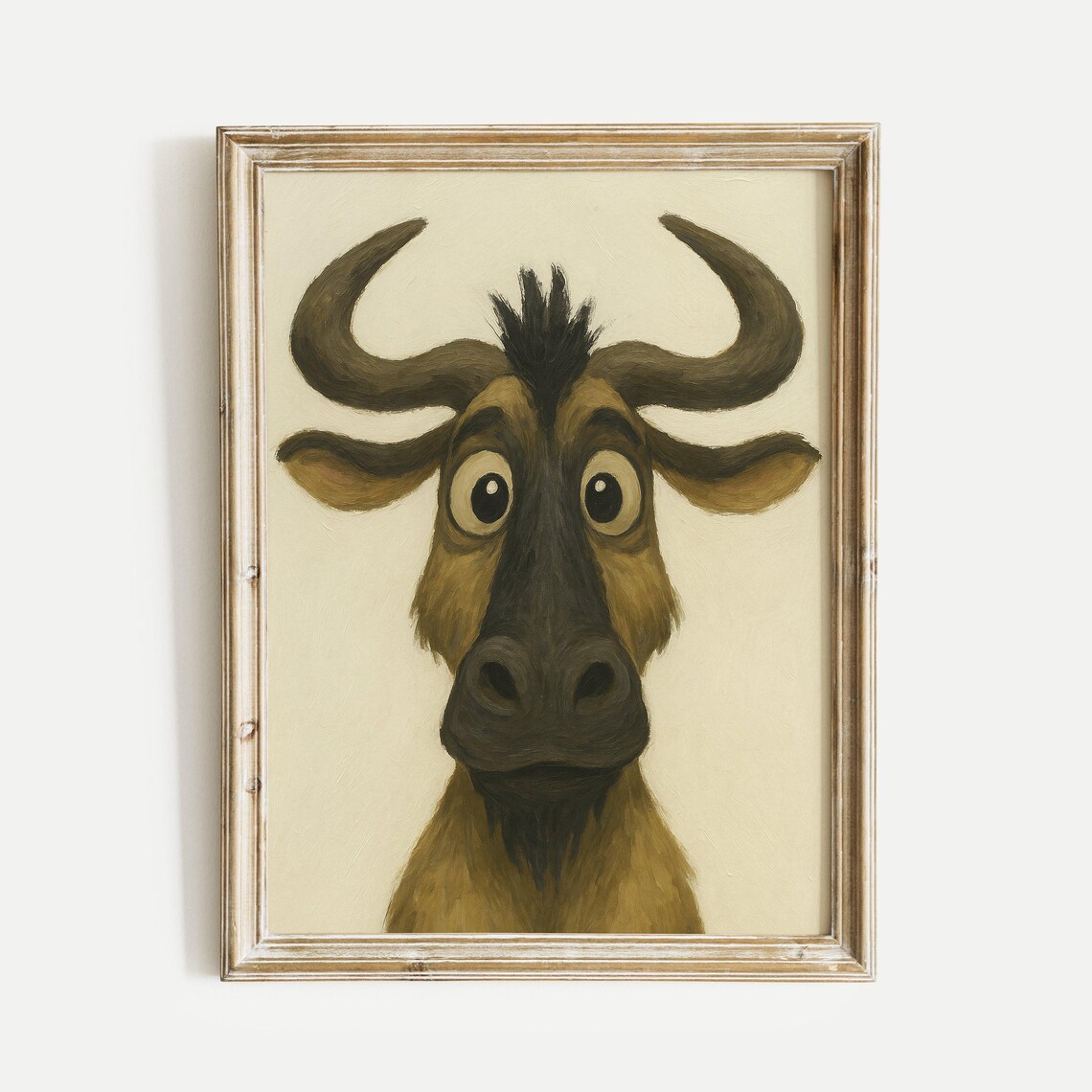 Funny Wide Eyed Wildebeest Cartoon Portrait African Animal Poster