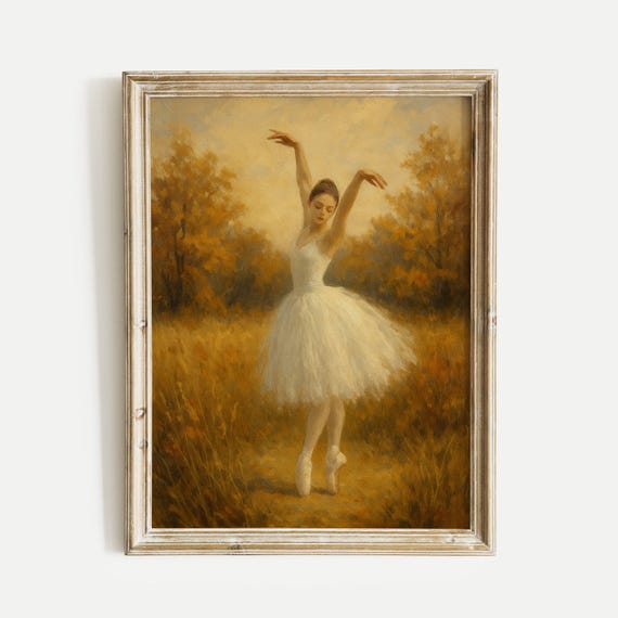 Ballerina Fall Autumn Oil Painting Print Vintage Wall Art Home Living Room Bedroom Nursery Decor