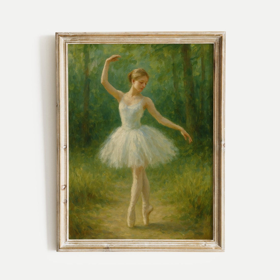 Ballerina Dancer Forest Glade Green Impressionist Oil Art Poster