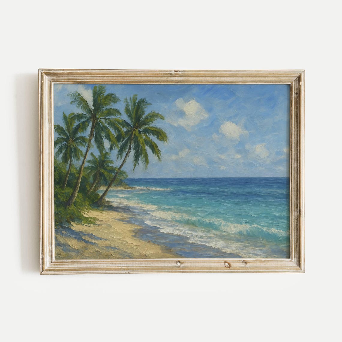 Tropical Beach Palm Trees Turquoise Ocean Summer Oil Painting Poster