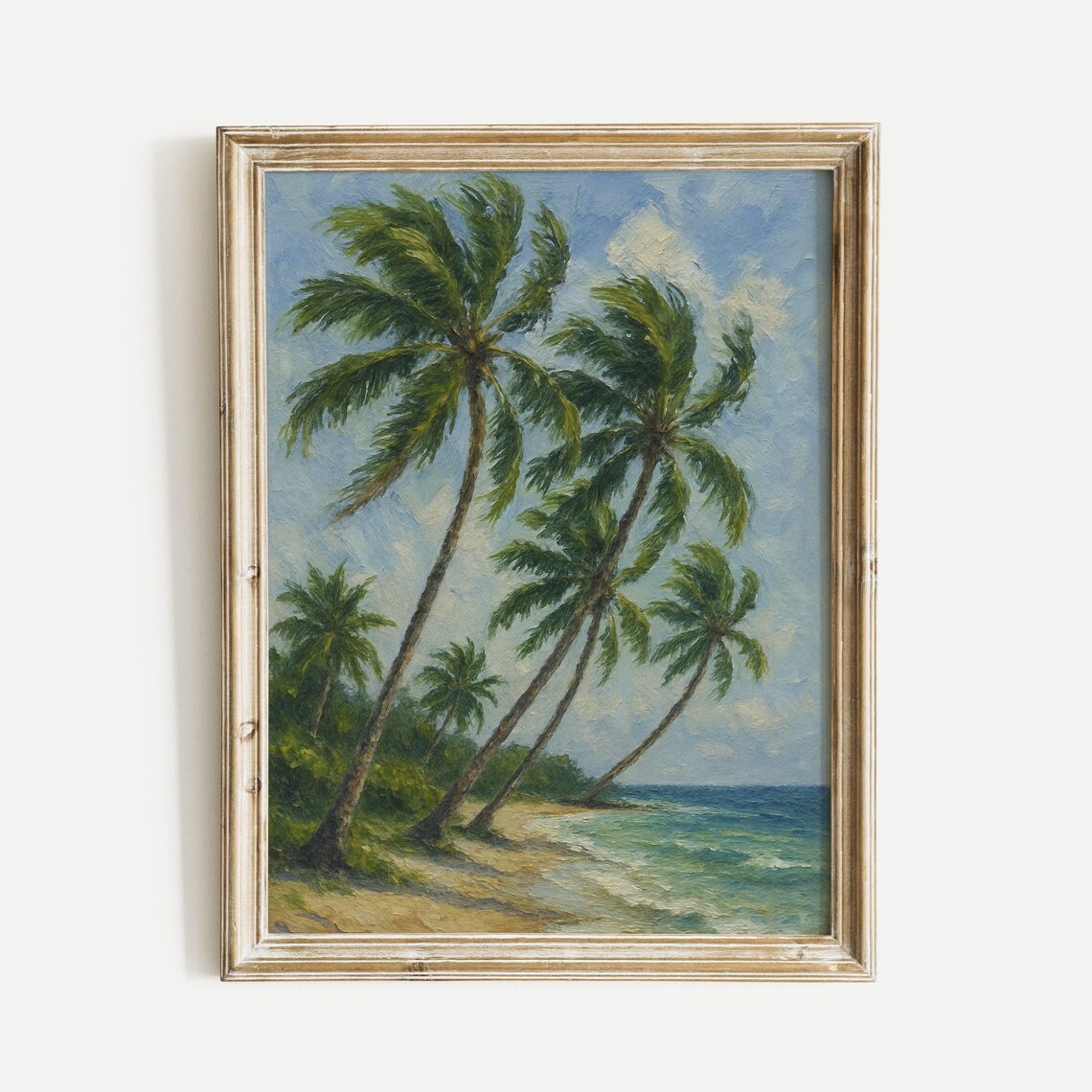 Palm Trees Beach Vintage Oil Painting Tropical Shoreline Poster