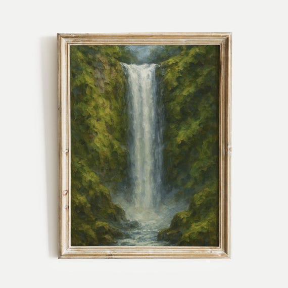 Grand Waterfall Oil Painting Print Vintage Wall Art Home And Office Living Room Bedroom Nursery Decor