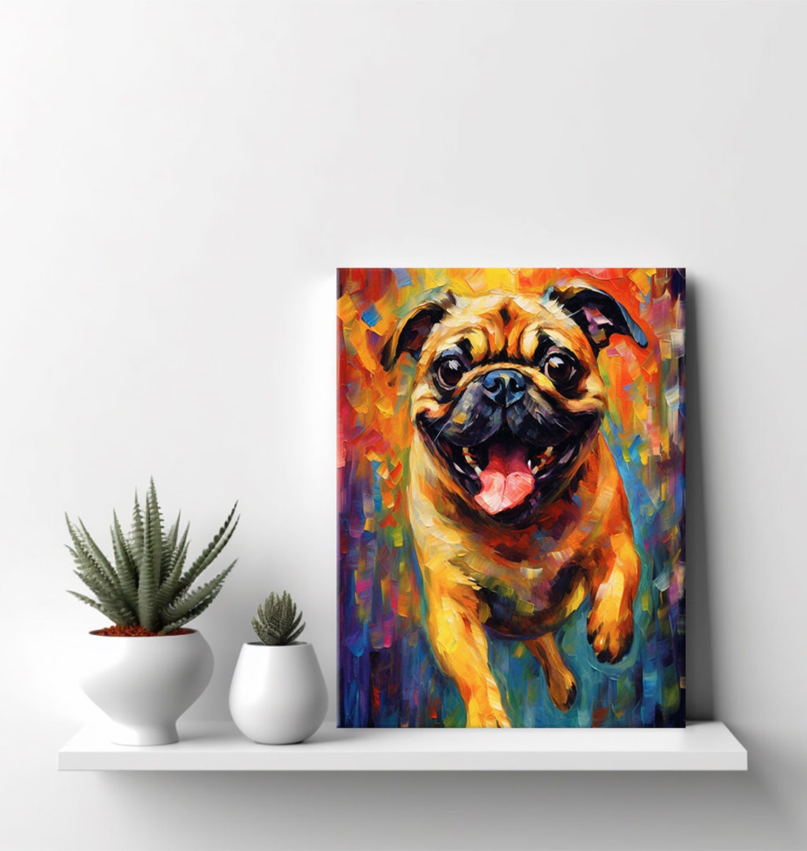 Pug Dog Animal Print Colourful Dog Portrait Painting Print Gift For Pug Dog Lover Animal Dog Wall Decor I Dog Print