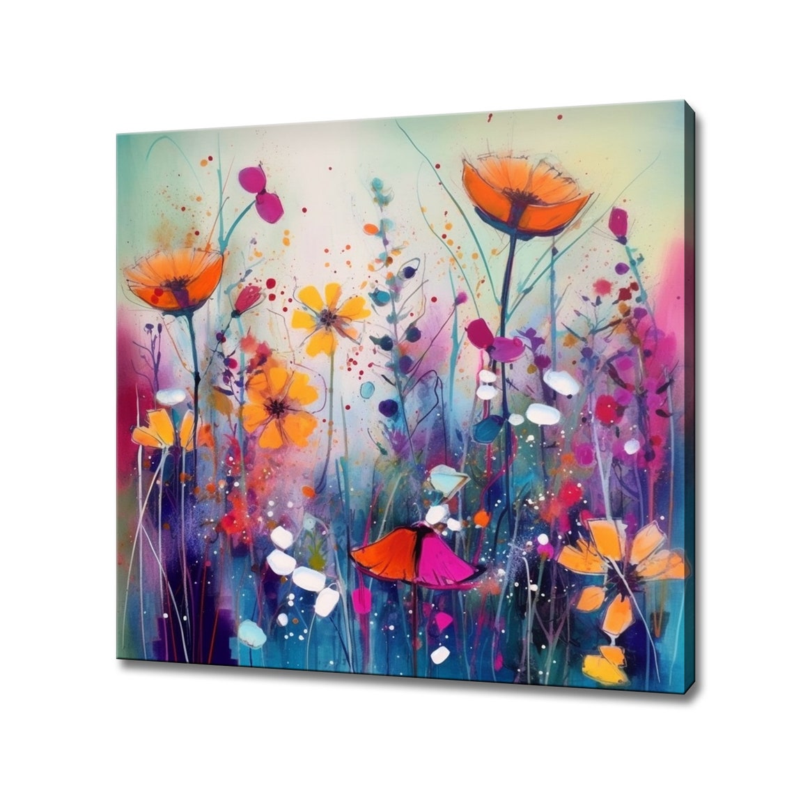 Orange Poppies Abstract Wildflower Meadow Watercolor Art Poster